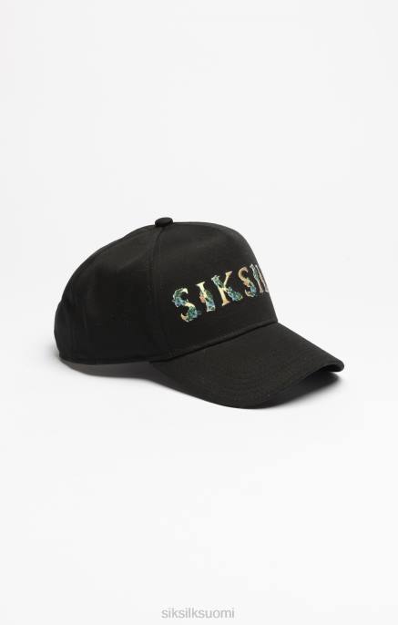 SikSilk musta kukkakirjonta trucker lippis sukupuolineutraali 6LR8227 lisävaruste