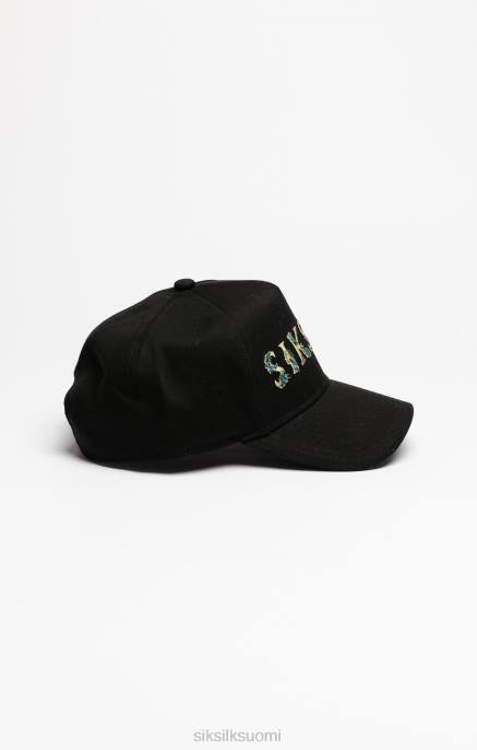 SikSilk musta kukkakirjonta trucker lippis sukupuolineutraali 6LR8227 lisävaruste