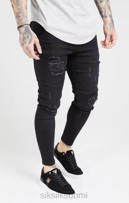 SikSilk musta pesty Essential distressed skinny farkku miehet 6LR8554 vaatteet
