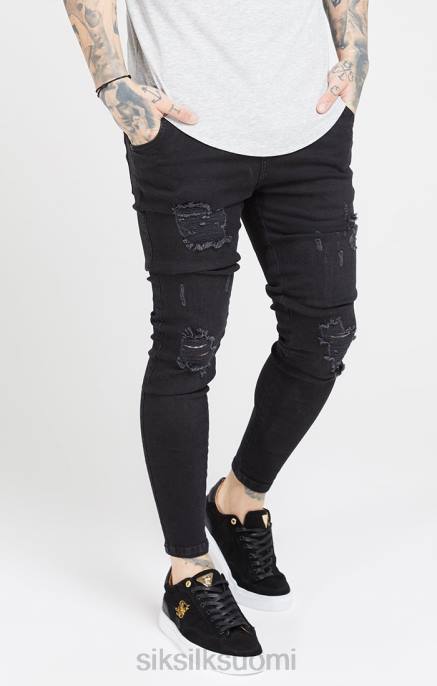 SikSilk musta pesty Essential distressed skinny farkku miehet 6LR8554 vaatteet