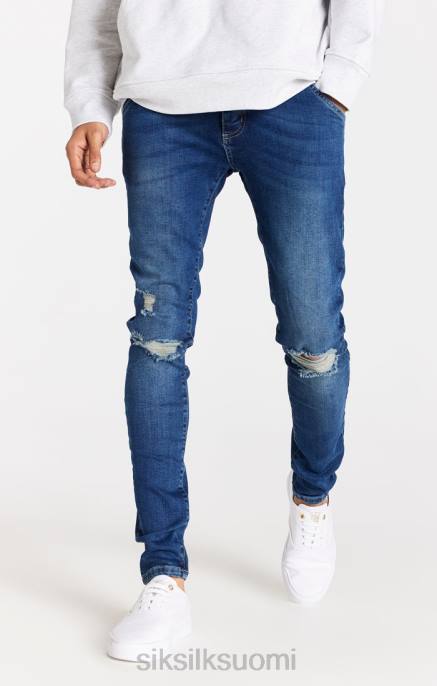 SikSilk sininen distressed slim fit farkku miehet 6LR8563 vaatteet