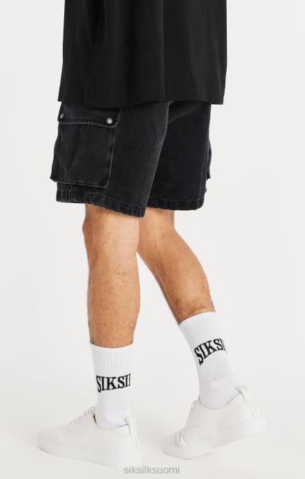 SikSilk musta denim cargo lyhyt miehet 6LR8598 vaatteet