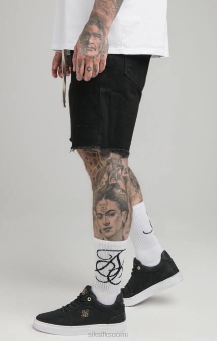 SikSilk musta raakahelma rento denim-shortsi miehet 6LR8582 vaatteet