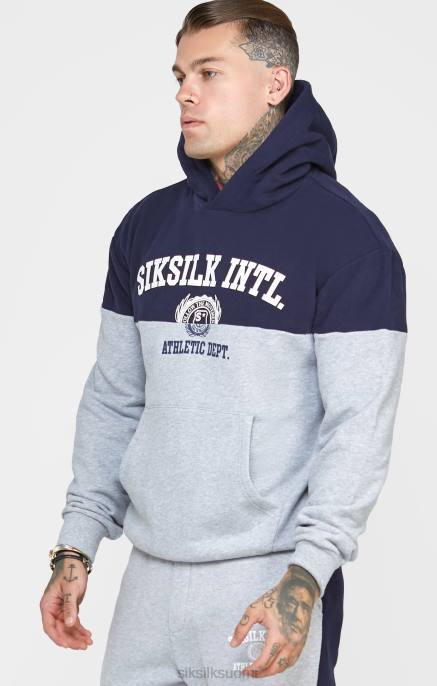 SikSilk laivastonsininen leikkaus ja ompelu ylimitoitettu huppari miehet 6LR8442 vaatteet