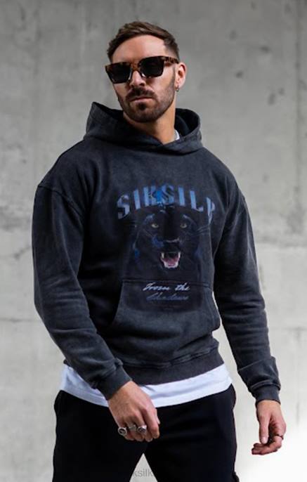 SikSilk musta graafinen ohut lyhennetty huppari miehet 6LR8440 vaatteet