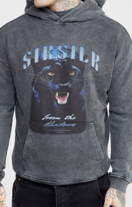 SikSilk musta graafinen ohut lyhennetty huppari miehet 6LR8440 vaatteet