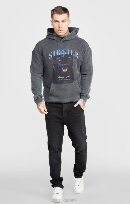 SikSilk musta graafinen ohut lyhennetty huppari miehet 6LR8440 vaatteet