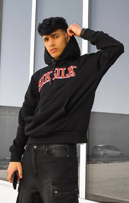 SikSilk musta ylisuuri huppari miehet 6LR8426 vaatteet