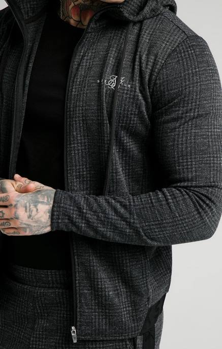 SikSilk tonal check agility vetoketju hupparin läpi - harmaa miehet 6LR8451 vaatteet