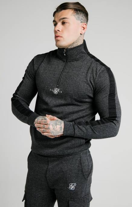 SikSilk tonal check neljännesvetoketjuhuppari - harmaa miehet 6LR8450 vaatteet