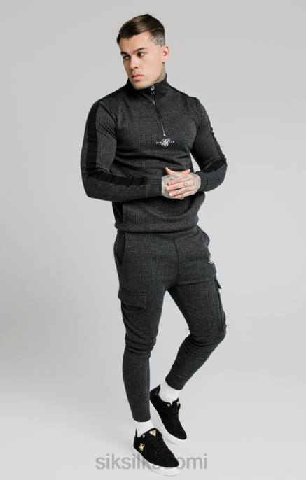 SikSilk tonal check neljännesvetoketjuhuppari - harmaa miehet 6LR8450 vaatteet
