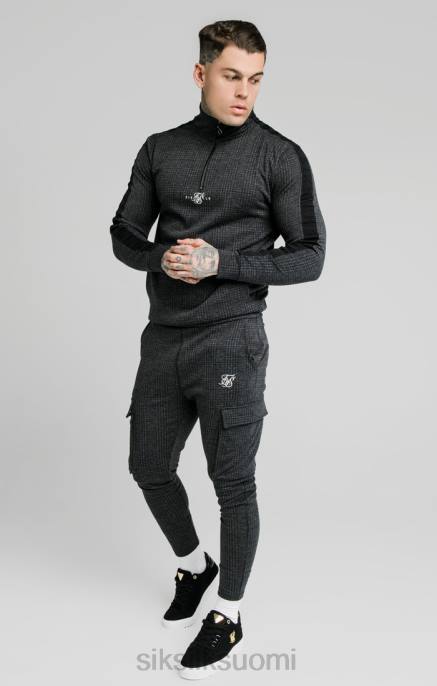 SikSilk tonal check neljännesvetoketjuhuppari - harmaa miehet 6LR8450 vaatteet