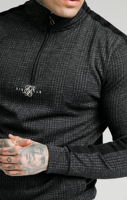 SikSilk tonal check neljännesvetoketjuhuppari - harmaa miehet 6LR8450 vaatteet