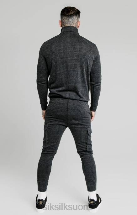 SikSilk tonal check neljännesvetoketjuhuppari - harmaa miehet 6LR8450 vaatteet