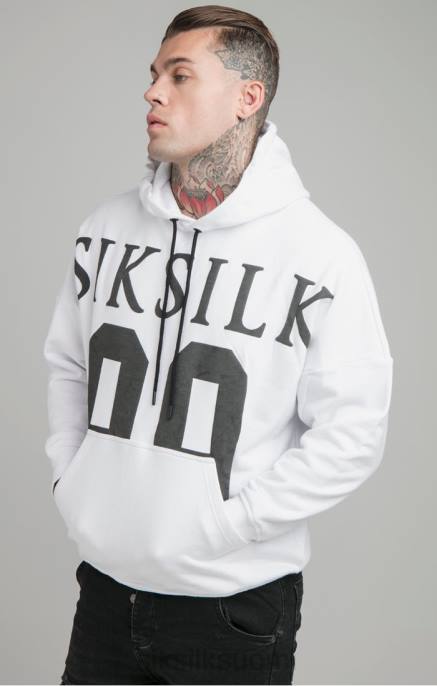 SikSilk valkoinen drop shoulder rennon istuva huppari miehet 6LR8460 vaatteet