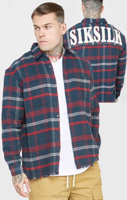 SikSilk laivastonsininen pyyhelogolla varustettu pitkähihainen ruutupaita miehet 6LR8466 vaatteet