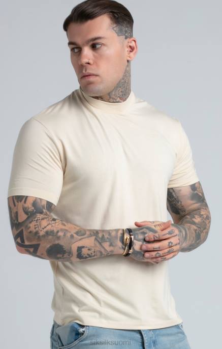 SikSilk beige t-paita korkealla pääntiellä miehet 6LR8378 vaatteet