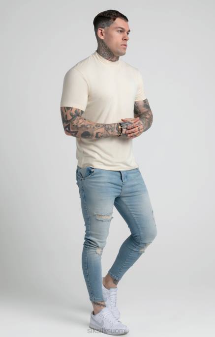 SikSilk beige t-paita korkealla pääntiellä miehet 6LR8378 vaatteet