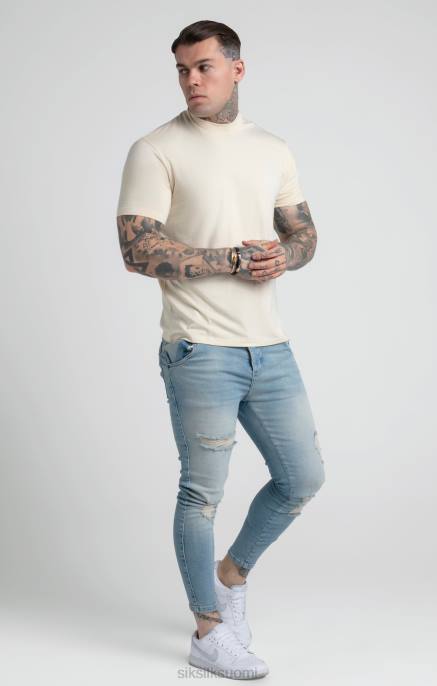 SikSilk beige t-paita korkealla pääntiellä miehet 6LR8378 vaatteet