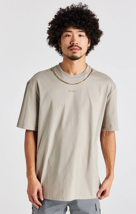 SikSilk beige ylisuuri ketjullinen t-paita miehet 6LR8392 vaatteet