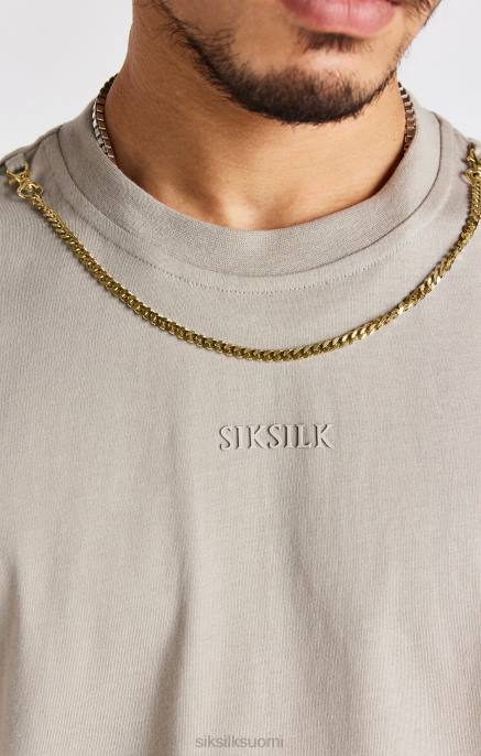 SikSilk beige ylisuuri ketjullinen t-paita miehet 6LR8392 vaatteet