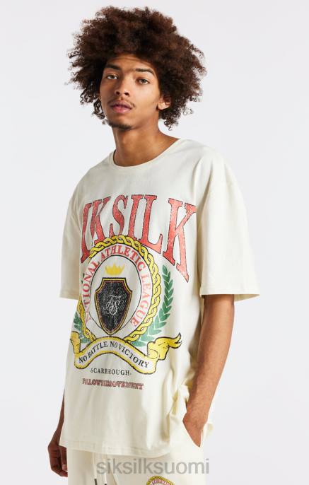 SikSilk ecru varsity print oversize t-paita miehet 6LR8409 vaatteet