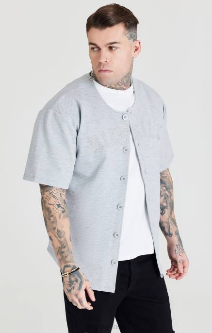 SikSilk harmaa marl applikoitu logo baseball-paita miehet 6LR8397 vaatteet