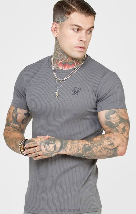 SikSilk harmaa ribbineulottu t-paita miehet 6LR8374 vaatteet
