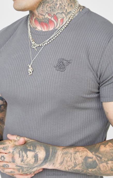 SikSilk harmaa ribbineulottu t-paita miehet 6LR8374 vaatteet