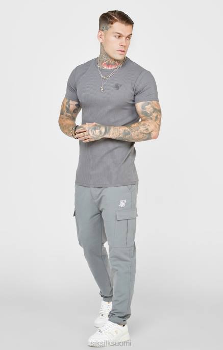 SikSilk harmaa ribbineulottu t-paita miehet 6LR8374 vaatteet