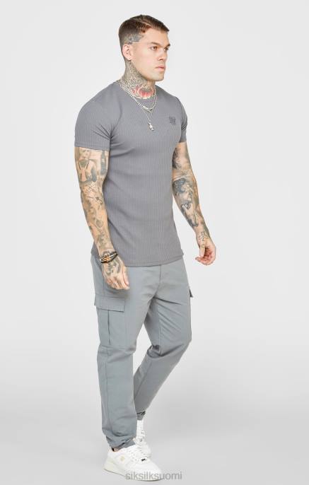 SikSilk harmaa ribbineulottu t-paita miehet 6LR8374 vaatteet
