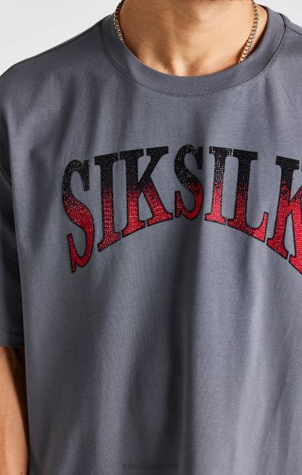 SikSilk harmaa tekojalokivi lyhythihainen t-paita miehet 6LR8400 vaatteet