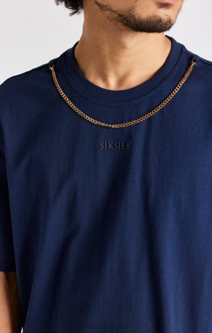 SikSilk laivastonsininen ylisuuri ketjullinen t-paita miehet 6LR8389 vaatteet