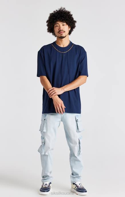 SikSilk laivastonsininen ylisuuri ketjullinen t-paita miehet 6LR8389 vaatteet