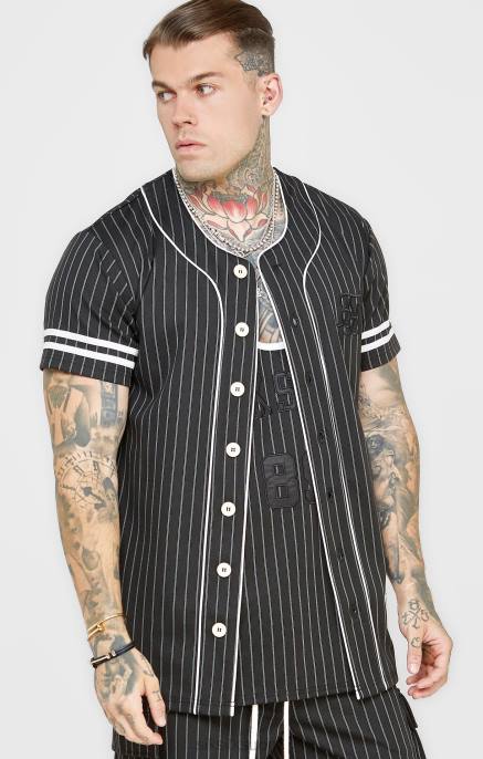SikSilk musta baseball-paita miehet 6LR8390 vaatteet
