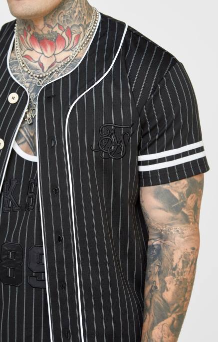 SikSilk musta baseball-paita miehet 6LR8390 vaatteet