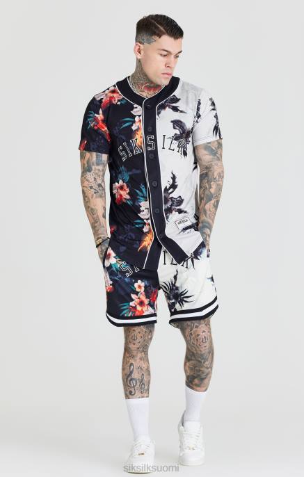 SikSilk musta & ecru printti baseball-paita miehet 6LR8398 vaatteet