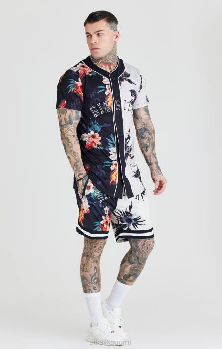 SikSilk musta & ecru printti baseball-paita miehet 6LR8398 vaatteet