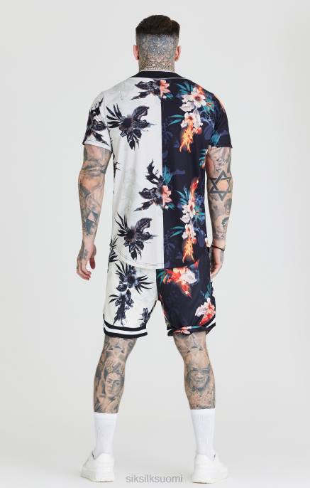 SikSilk musta & ecru printti baseball-paita miehet 6LR8398 vaatteet