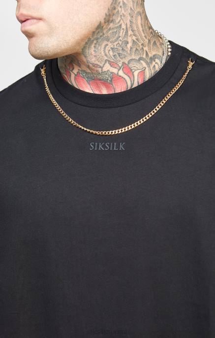 SikSilk musta ketju ylisuuri t-paita miehet 6LR8387 vaatteet