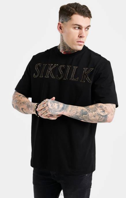 SikSilk musta ylisuuri tekojalokivilogollinen t-paita miehet 6LR8383 vaatteet