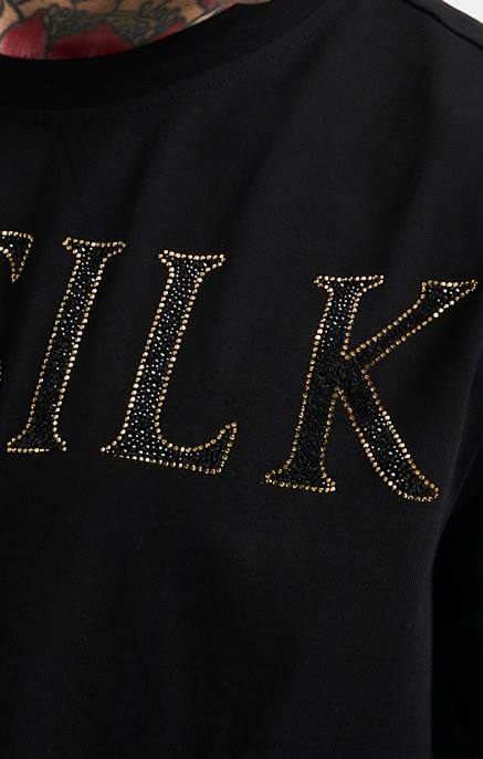 SikSilk musta ylisuuri tekojalokivilogollinen t-paita miehet 6LR8383 vaatteet