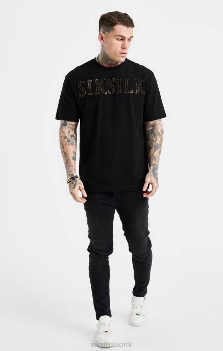 SikSilk musta ylisuuri tekojalokivilogollinen t-paita miehet 6LR8383 vaatteet