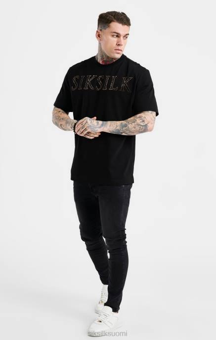 SikSilk musta ylisuuri tekojalokivilogollinen t-paita miehet 6LR8383 vaatteet