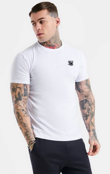 SikSilk valkoinen Essential lyhythihainen lihaskuntoinen t-paita miehet 6LR8364 vaatteet