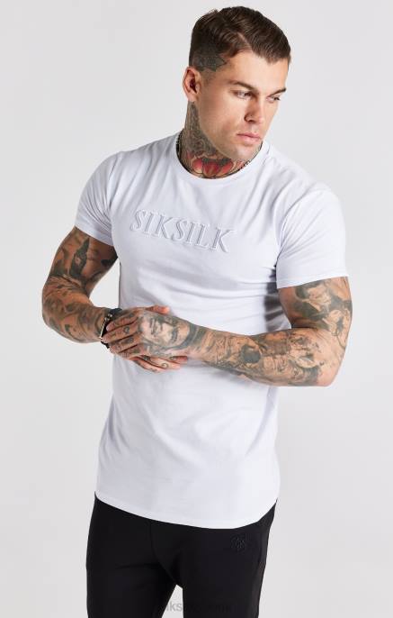 SikSilk valkoinen brodeerattu lihaskuntoinen t-paita miehet 6LR8370 vaatteet