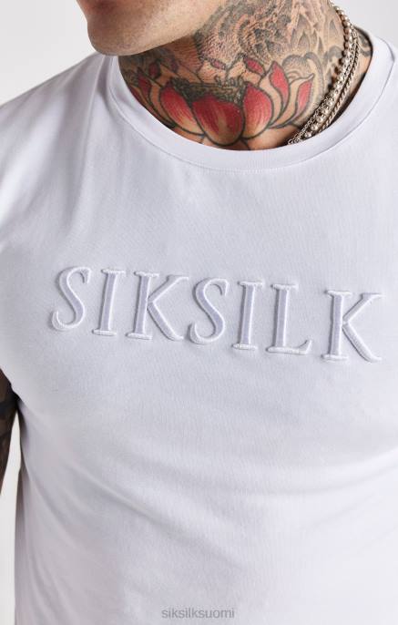 SikSilk valkoinen brodeerattu lihaskuntoinen t-paita miehet 6LR8370 vaatteet