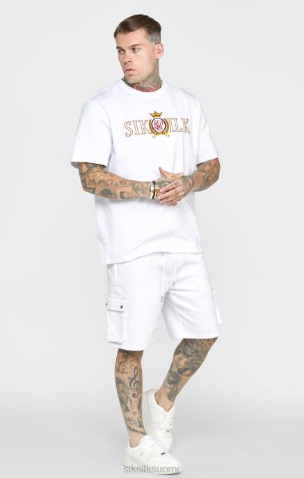 SikSilk valkoinen oversized crest t-paita miehet 6LR8376 vaatteet
