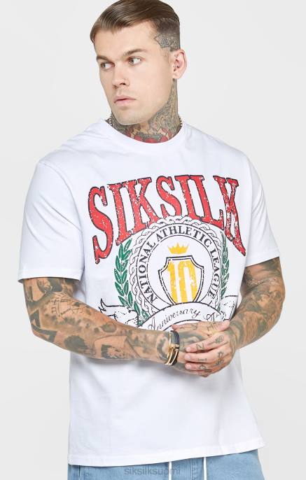 SikSilk valkoinen varsity oversize t-paita miehet 6LR8394 vaatteet