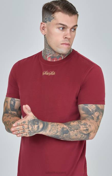 SikSilk viininpunainen script logo ylisuuri t-paita miehet 6LR8386 vaatteet